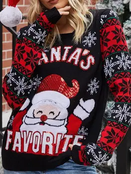 Зимний вязаный женский свитер 2024 года, Свободный пуловер, женский джемпер, Элегантный Весенний Новогодний Санта-Клаус, модный Рождественский свитер