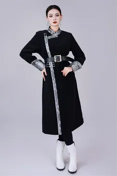 Женский зимний воротник в этническом стиле, ручная дисковая пряжка, свободная версия, толстое шерстяное пальто средней длины, пальто в китайском стиле, куртка