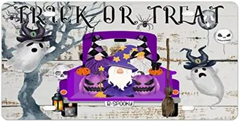 Добро Пожаловать На Хэллоуин Гномы Номерной Знак Ведьмы Жуткий Призрак Тыква Фиолетовый Трюк Или Угощение Передний Номерной Знак Автомобиля Теги 6X12 Дюймов