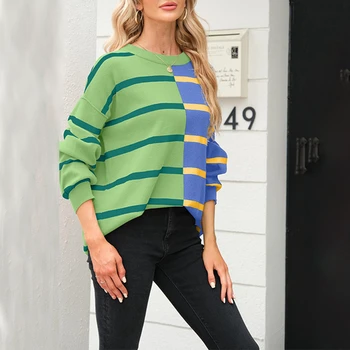 Женские модные Весенне-осенние толстовки с полосатым принтом, свободные пуловеры, повседневные топы с круглым вырезом и длинным рукавом, уличная одежда