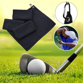 Черное хлопчатобумажное полотенце для гольфа из микрофибры с карабином очищает клюшки, мячи для гольфа, полотенца для мытья рук
