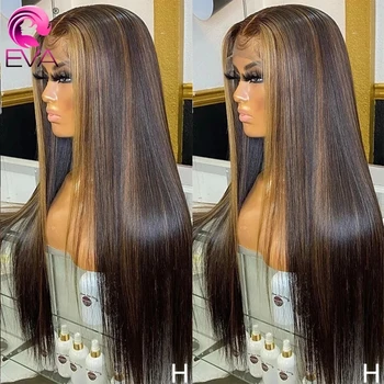 Парики из человеческих волос с прямыми кружевами спереди, окрашенные EVA, выделяют прозрачный парик с фронтальными кружевами HD 360, бесклеевой Полностью кружевной парик, предварительно выщипанный