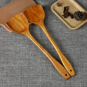 Бамбуковая деревянная лопатка с длинной ручкой 39 см, деревянная лопатка, сковорода с антипригарным покрытием Не повредит кастрюлю, домашняя кухонная лопатка для приготовления пищи