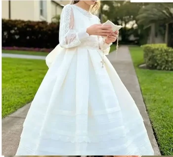 Свадебное платье для цветочницы с серебряной аппликацией, без рукавов, длиной до пола, праздничная одежда для Дня рождения, бальное платье для Первого причастия