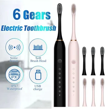 Электрическая зубная щетка для взрослых, перезаряжаемая Smart USB, для чистки зубов, отбеливающая Звуковая зубная щетка, зубная щетка со сменной головкой