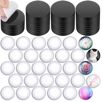 Наборы магнитов на холодильник для поделок своими руками, круглые магнитные диски с прозрачными куполообразными кабошонами, стеклянные магнитные диски (48 комплектов), долговечные