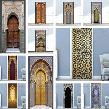 Дверная наклейка в мусульманском стиле, Ретро архитектурный плакат, имитация матовой пленки из ПВХ, Водонепроницаемая самоклеящаяся дверная наклейка