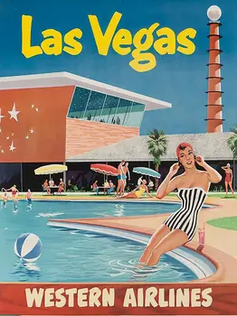 Винтажный металлический знак с репродукцией туристического плаката Western Airlines Las Vegas