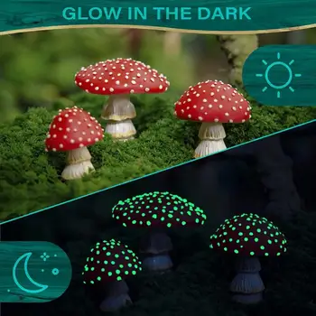 Сказочные садовые миниатюры, мини-украшения для сада с грибами, грибы из смолы, светящиеся в темноте, поделки, пейзаж, грибная статуэтка