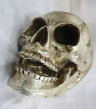 тибетское серебро большой череп мертвая голова скульптура нэцкэ оптовое украшение белая Медь арт 00% настоящее Тибетское серебро Латунь