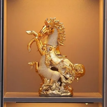 Золотая лошадь для матери и Сына Домашний декор Керамические поделки Фарфоровые Фигурки животных Свадебные украшения Подарок для влюбленных