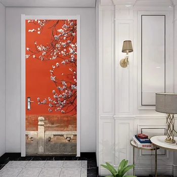 Современное искусство Винтажные цветы 3D Дверная наклейка Отклейте и приклейте виниловые водонепроницаемые двери Настенные наклейки для домашнего декора спальни Плакат