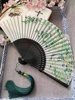 1шт Складной ручной вентилятор в китайском стиле с цветочными узорами Ручной вентилятор Летняя винтажная танцевальная вечеринка Hanfu Fan для девочек и женщин