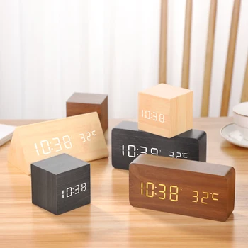 Креативный будильник деревянный индивидуальный цифровой дисплей прикроватный столик настольные простые электронные маленькие часы