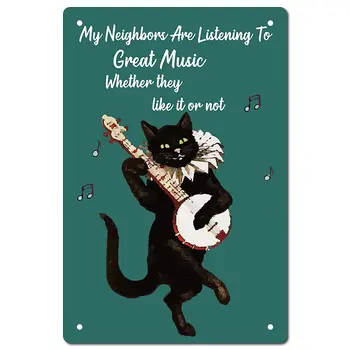 Забавный Черный кот Музыкальная Металлическая Жестяная вывеска Цитата из ванной Винтажная вывеска для ванной Комнаты Декор стен кухни Кафе 8 x 12 дюймов