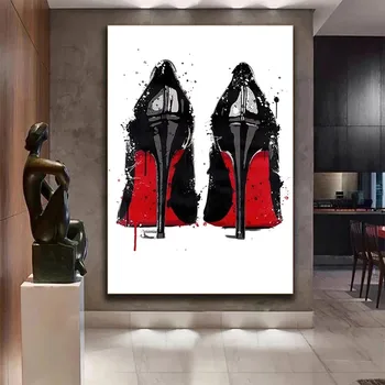 Черно-красные туфли на высоком каблуке, картина на холсте, роскошные плакаты на высоком каблуке, настенные рисунки для декора гостиной, Cuadros