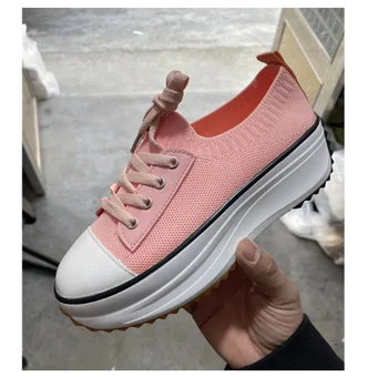2022 Новая весенняя мода, высокие женские парусиновые туфли, дышащая сетка, Вулканизированная обувь на платформе, Повседневная обувь Zapatos Mujer