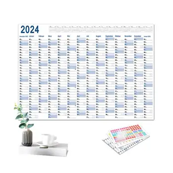 Ежегодный настенный календарь на 2024 год, ежегодный планировщик из плотной бумаги, большой календарь-плакат на 365 дней с двусторонней наклейкой для школы